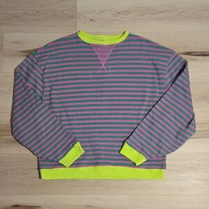 NWT We The Free Classic Striped Oversized Crewneck, Pink Combo, Size Small